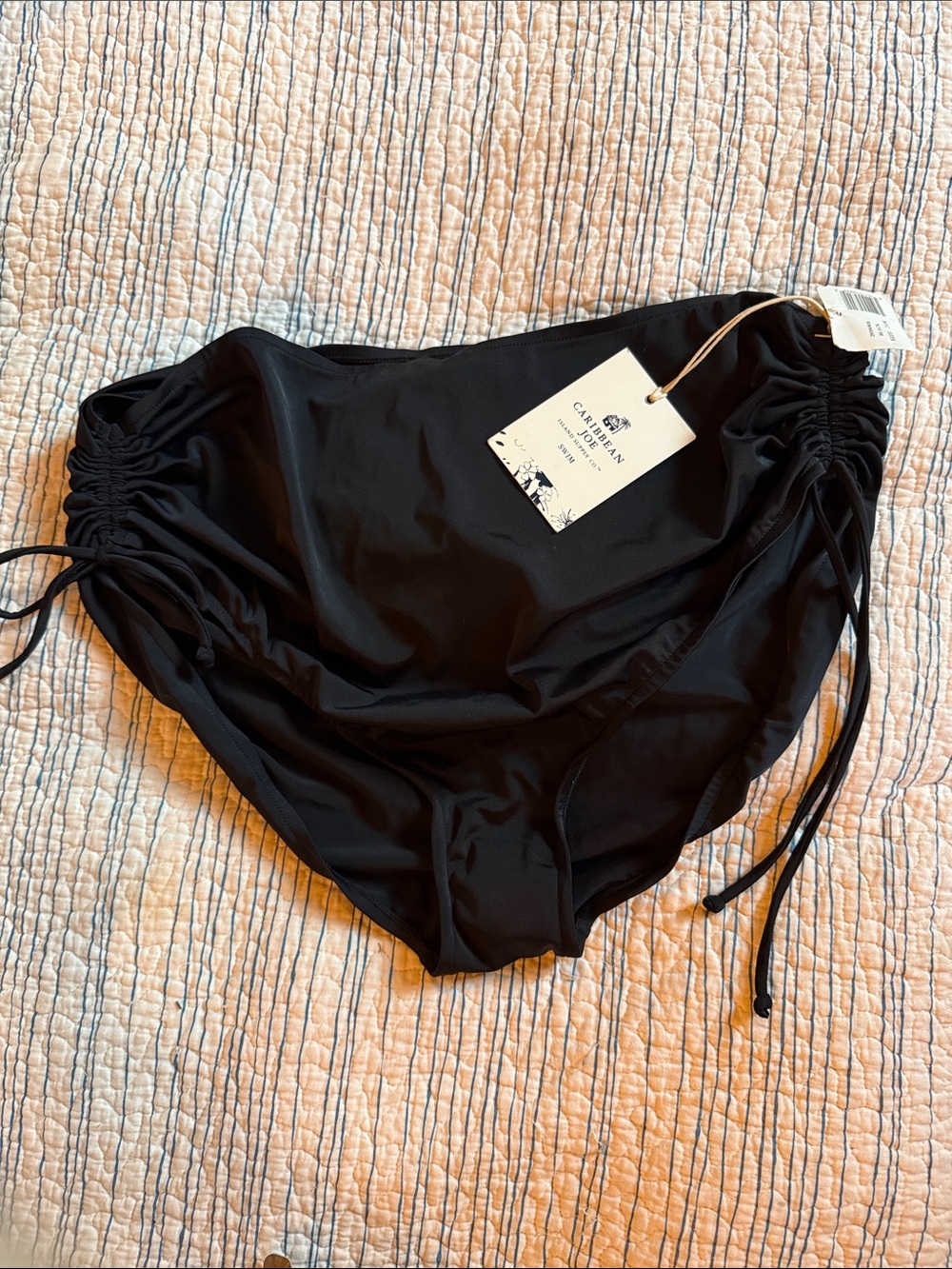 Caribbean Joe Black Ruched Side-Tie Bikini Bottoms